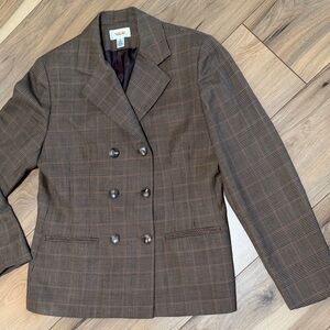 Talbots Wool Brown Plaid Double-Breasted Women's Blazer Jacket Size 8